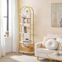 HOOBRO 5 Tier Open Bookshelf, Industrial Arched Bookcase Display Shelf Rack, Wooden Bookcase Storage Shelf Metal Frame, Tall Storage Organizer for Home, Easy Assembly, Gold DM176SJ01, 16.9"L x 11.8"W x 69.3"H