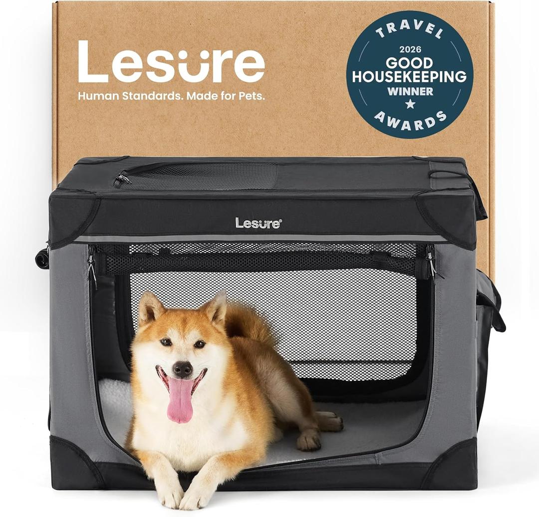 Lesure Today Show Soft Collapsible Dog Crates for Medium Dogs, 30in Black, 30.0"L x 21.0"W x 21.0"H