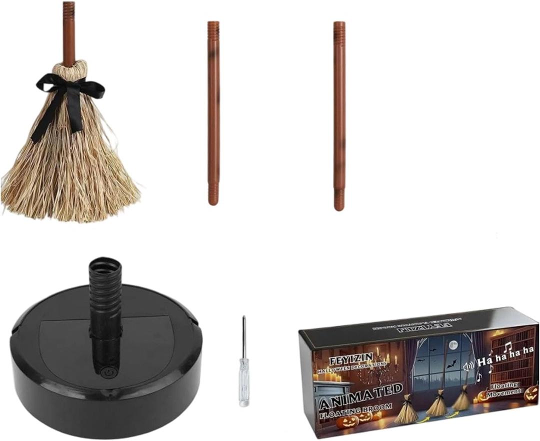Magics Halloween Floating Broom, Halloween Dancing Witch Broomstick Motion Activated Dancing LED Lights Spookys Sound, Animated Moving Witch Broom Effect Indoor Outdoor Haunteds Party