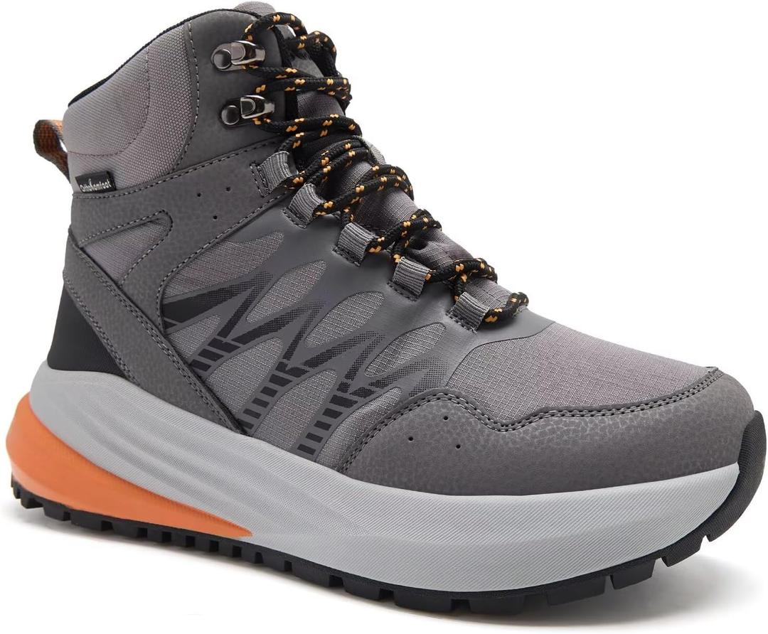 Men's Orthopedic Wide Waterproof Hiking Boots: Comfortable Plantar Fasciitis Work Walking Running Trekking Shoes, Orthotic Non Slip Flat Feet Mid Ankle Support Trail Sneakers for Foot Pain Relief (45.5 EU, K1-grey)