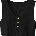 SweatyRocks Women's Button Front Sweater Vest Split V Neck Sleeveless Crop Knit Tops (Medium, Black)