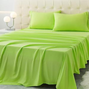 King Size Bed Sheet Set - 4 Piece Soft Microfiber Sheets with Deep Pockets, Cooling Technology, and Wrinkle-Free Pillowcase. Hotel-Quality, Durable Bedding, Sharp Green