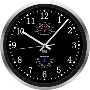 HITO 12 Inch Silent Wall Clock Battery Operated Non Ticking Glass Cover Silver Aluminum Frame, for Kitchen, Bedroom, Home Office, Living Room Decor (12" Black)