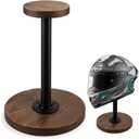motofans® Industrial Style Helmet Stand, Rustic Burnt Solid Wood and Black Metal Pipe Cap and Wig Display Stand(1pcs)