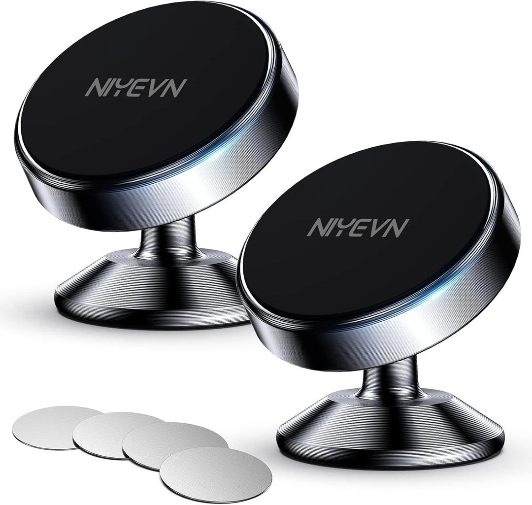 [2 Pack Magnetic Phone Holder car,[360Rotation] car Mount Magnet,[4 N52 Magnets] Super Magnetic Force is Suitable for Most iPhone and samsumg Smartphones Black Phone Holder (Black) (dark)