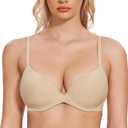 Wingslove Women's Push Up T-Shirt Bra Underwire Lightly Padded Comfort Smoothing Plunge Seamless Everyday Bra (Nude, 40B)
