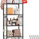 PouHenier.jh 6 Tier Tall Metal Narrow Skinny Shelf Free Standing for Bathroom, Thin Shelving Unit for Pantry or Kitchen, Slim Open Tower Rack with 10 Hooks, Space Saving and No Tools Assembly (Black)