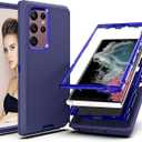 YmhxcY for S22 Ultra Case, Drop Proof 3-Layer Durable Cover/Shockproof Armor Drop Protection/Solid Rubber Protective Matte Cover for Galaxy S22 Ultra 6.8”-Sapphire Blue/Dark Blue