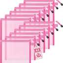 12-Piece Nylon Zipper Pouch Set, Pink Mesh Cosmetic Bags, Zippered Travel & Office Supplies Organizers - A5