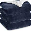Bedsure Sherpa Fleece Blankets Queen Size for Bed - Thick and Warm, Soft Fuzzy Plush Queen Blanket for Winter, Navy, 90x90 Inches