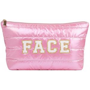 Hiroyuki Iridescent Makeup Bag, 14 inches Cosmetic Bag, Large Capacity Travel-Friendly Pouch (plain, pink)