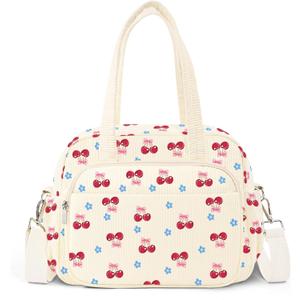 Lunch Box for Women,Insulated cherry Corduroy Lunch Tote Cute Lunch bag with Shoulder Strap, Multiple Pockets, Adult Teacher Nurse Bento Lunch Box for Women for work Picnic