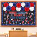 Gilprop 4th of July Bulletin Board Set Patriotic Theme Classroom Decorations USA Independence Day Firework Cutouts Red Blue White Paper Fans Decor for Veterans American Memorial Day School Supplies