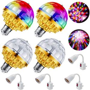 4 Pack Colorful Magic Rotating Ball Light, LED Plug in Disco Ball Light, RGB Disco Light Bulb, Party Lights Dj Disco Lights with Sockets for Home Room Dance Parties Bar Karaoke