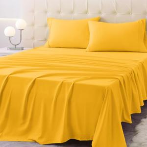 Queen Size Bed Sheet Set - 4 Piece Soft Microfiber Sheets with Deep Pockets, Cooling Technology, and Wrinkle-Free Pillowcase. Hotel-Quality, Durable Bedding, Spectra Yellow