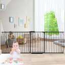 Extra Wide Baby Dog Gates for Doorways Tension Indoor Safety Gates Black Metal Large Pressure Mounted Pet Gate Walk Through Dog Gate for The House Stairs (Black, 86.3"-105"/219-267CM)