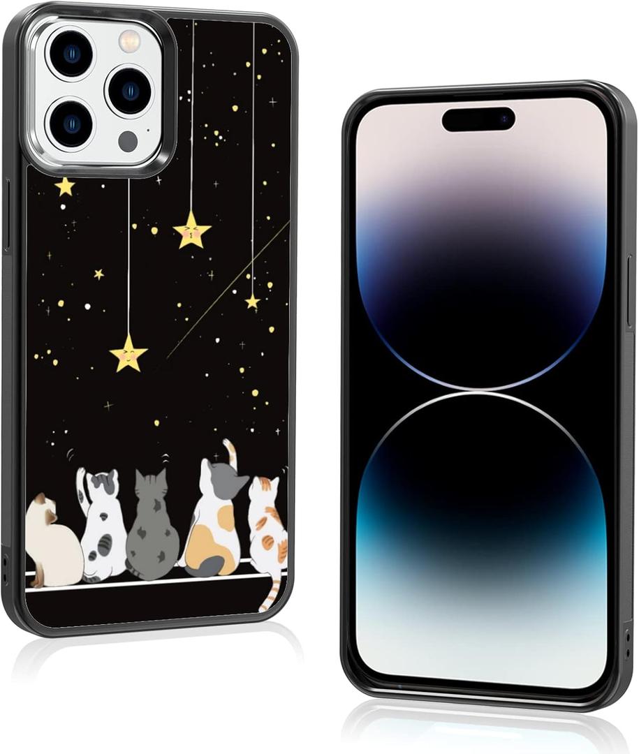 Black Cute Cat Phone Case Iphone 14 Pro Max - 6.1 Inch Cute Cat Iphone Case, Non-Slip Pattern Design and Shock Absorption, Soft Silica Gel Frame Support Black Phone Case for Teen Girls and Sisters