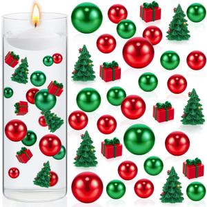 MTLEE 106 Pieces Christmas Vase Filler Pearl for Vase Fillers Floating Candles Centerpiece Beads Vases Pearls Filler for Christmas Home Table Party Decor, Not Included Clear Beads (Pine Tree)