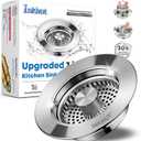 Upgraded 3 in 1 Kitchen Sink Drain Strainer - Stainless Steel Sink Stopper, Anti-Clogging Sink Food Catcher Basket, Fast Drainage Odor Filter Sink Plug for US Standard 3 1/2 inch Drain (Silver-1Pack)