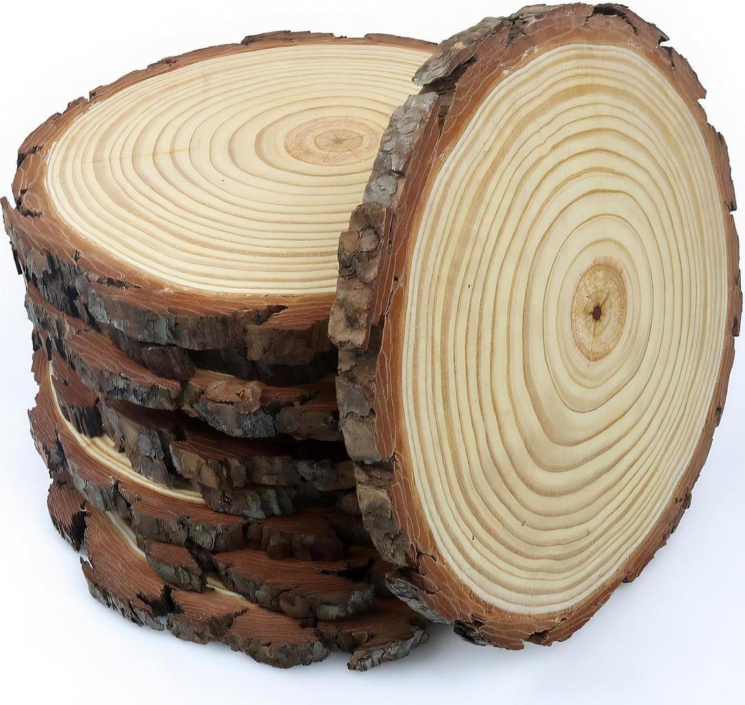 Large Wood Slices for Centerpieces, Natural Rustic Wooden Rounds, 9-10 Inch, Set of 10, Wedding Event Table Decor