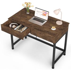 Mexin Small Desk with 2 Wooden Drawers, 40 Inch Home Office Writing Desk, Vanity Desk with Storage, Computer Desk for Bedroom Small Spaces, Table for Office, Kids Study, Makeup, Rustic Brown