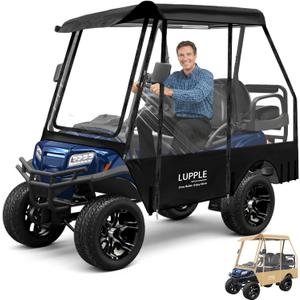 4 Passenger Golf Cart Enclosure for EZGO TXT RXV  Short Roof 59" Rain Cover, 2+2 Seater Winter Weather Protection with 600D Waterproof Windproof Oxford & 4-Sided Clear PVC Zippered Doors (Black)