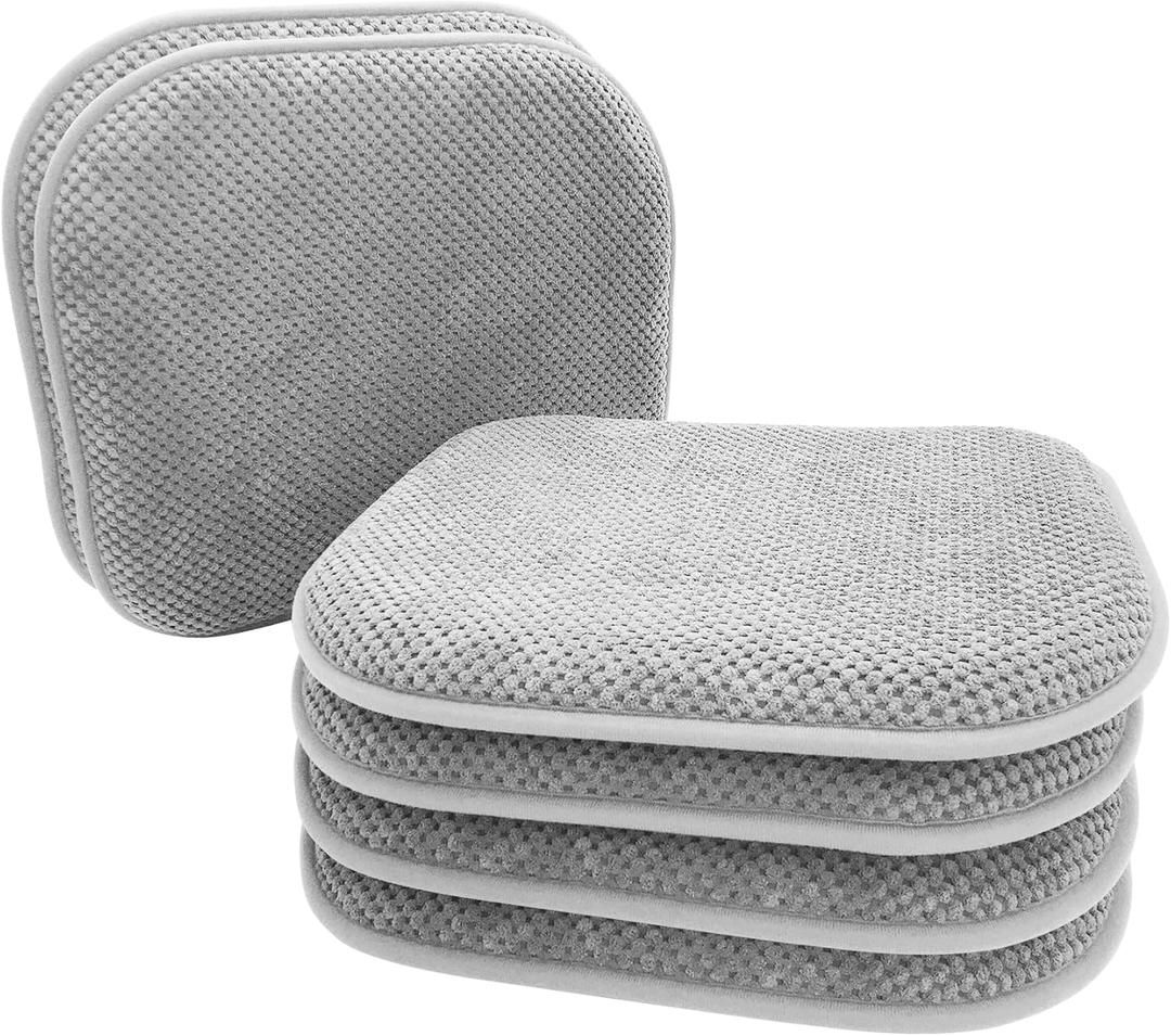 PAGGED Silver Grey Foam Seat Cushions Kitchen Chairs Pads for Dining Chairs 6 Pack Non Slip Patio Seat Cushions Washable U Shaped Soft Thick Large Metal Wooden Chair Cushions, 17" x 15"