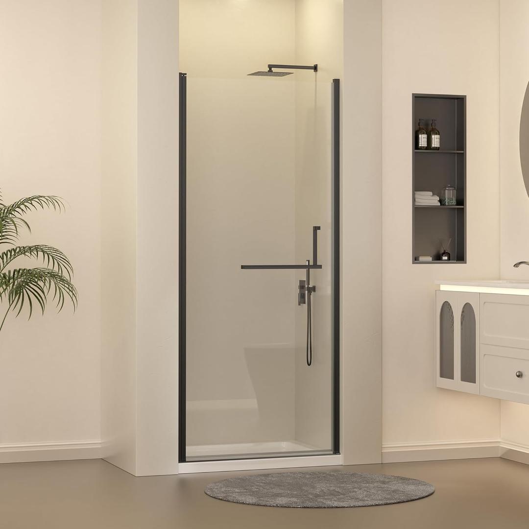 Frameless Pivot Shower Door 33-34" W x 72" H, Pivot Swing Shower Glass Door with 1/4"(6mm) Clear Tempered Glass Shower Door, Easy to Clean Bathroom Shower Door, Matte Black