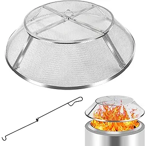 PWSOMJ Fire Pit Spark Screen for Solo Stove Bonfire, 19.5 Inch Bonfire Shield 304 Stainless Steel Detachable Mesh Fire Pit Spark Protector with Grill Function and Removal Tools