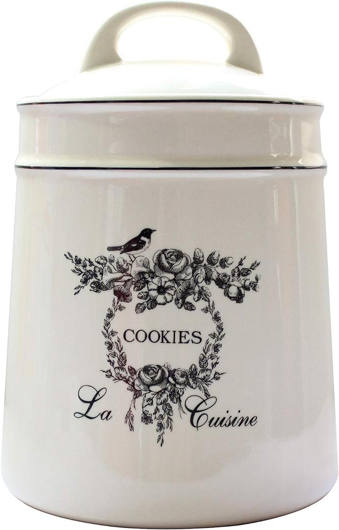 Vintage Ceramic Cookies Jars,Retro Bird and Flower Design,Large Kitchen Organization Storage Canister with Airtight Lid,Seal Canister for Food Storage,Store Cookies,Biscuits,Dessert etc,Beige