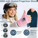 Rechargeable Heated Gloves for Women, Portable Heating Gloves with Digital Display, Upgraded Smart Thermostatic Electric Heated Fingerless Glove, Hand Warmer for Outdoor Work, Cycling, Skiing(Pink)