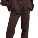 Alunzoem Sweatsuits for Women Set 2 Piece Outfits Long Sleeve Zip Up Jacket Oversized Sweatshirt Jogger Sweatpants Tracksuit (Small, Coffee)