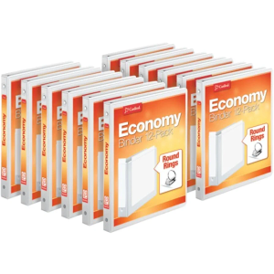 Cardinal Economy 3 Ring Binders, Binders for School and Office, Durable 1/2 inch Round Rings, Holds 125 Sheets, ClearVue Presentation View, Non-Stick, White, Carton of 12 (90601)