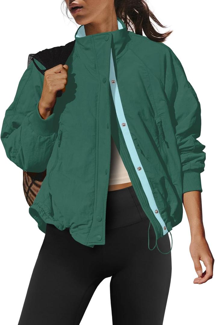 LAMISSCHE Oversized Fleece Lined Jacket Zip up Windbreaker Jacket Long Sleeve Casual Winter Coats with Pockets S