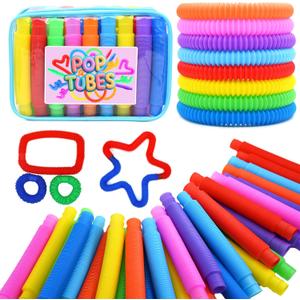 Pop Tubes, 30PCS Fidget Sensory Toys, Party Favors, Birthday Gifts, Goodie Bag Stuffers, Classroom School Reward, Creative STEM Learning & Fun for Toddler Kids (10 Colors)