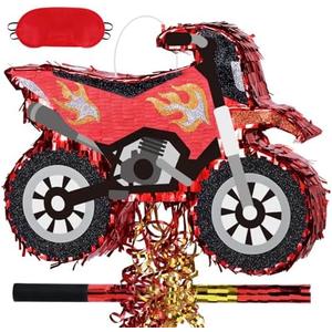 WERNNSAI Motorcycle Piñata - Dirt Bike Piñata with Stick and Blindfold, for Men Motorcycle Themed Birthday Party Decorations, Celebration Game Supplies (16.5" x 12.4" x 2.9")