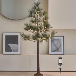 Lighted Christmas Pine Tree with Timer 6FT 72 Warm White LED Lights, Pre Lit Twig Tree for Home Room Christmas Holiday Decoration Indoor Outdoor