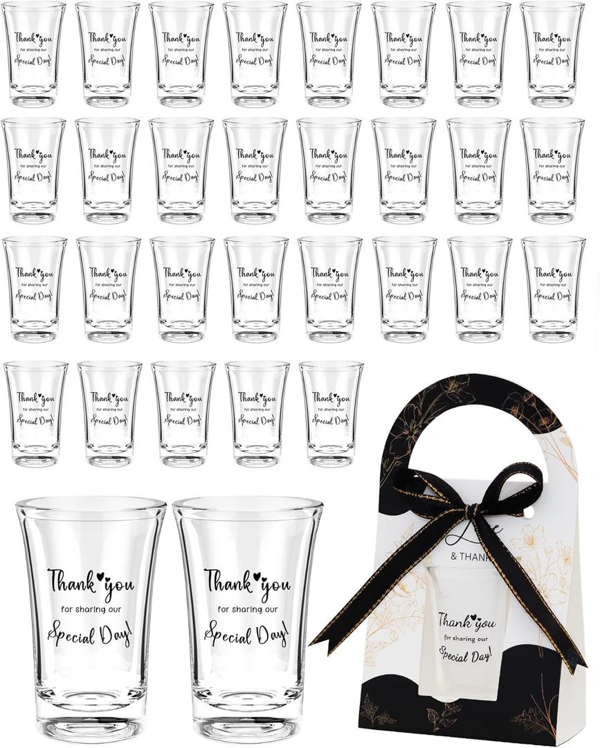 Wedding Favors for Guests-50 Sets wedding party favor bulk Acrylic Clear Shot Glasses,Plastic Glasses Wedding Thank You Gifts with Treat Boxes for Bridal Shower Friends Family Guests