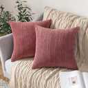 MIULEE Winter Pack of 2 Corduroy Soft Soild Decorative Square Throw Pillow Covers Cushion Cases Pillow Cases for Couch Sofa Bedroom Car 18 x 18 Inch 45 x 45 cm Cranberry Red