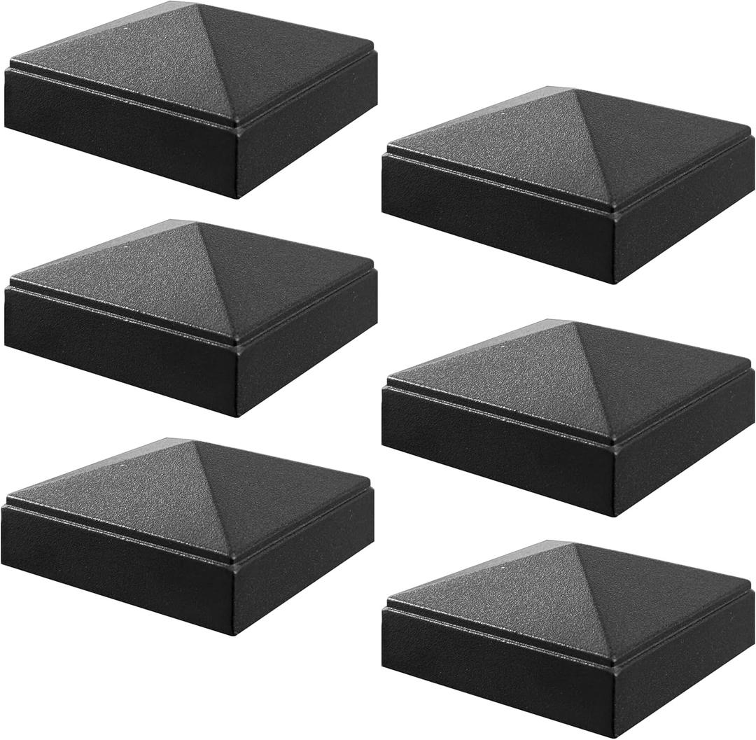 2.5" x 2.5" Aluminium Alloy Fence Post Caps Pressure Fit 6Pcs Pyramid Post Caps Cover Perfect, with Matte Finish Powder Coated Surface for Fence Wood Post of Decks, Garden or Corridors (Black)