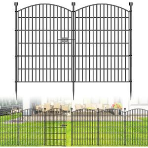 No Dig Decorative Garden Fence 5 Panels with Gate, 40 in (H) x 11.8 ft (L), Dog Fence Outdoor for YardRustproof Metal Animal Barrier Ground Stakes Fencing for Garden, Patio, Flower Bed