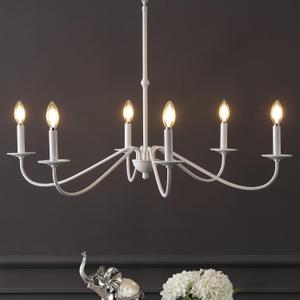 JONATHAN Y 34.75" White 6-Light Bohemian Farmhouse Iron Chandelier, Rustic Candle-Style LED Hanging Light for Dining Room Kitchen Island Entryway Foyer (JYL7559D)