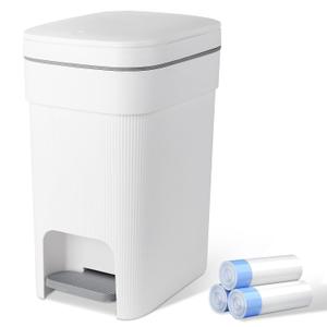 JiatuA Small Bathroom Trash Can with Lid Soft Close, 4 Gallon Step Garbage Can Slim Trash Bin Wastebasket for Kitchen Bedroom Office Living Room Toilet College Dorm, White