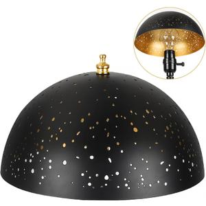 ALUCSET Clip On Lamp Shade, Metal Dome Shaped Light Bulb Cover Modern Lighting Decor, Small Lampshade for Ceiling Lights, Wall Mounted Lights - Black Gold Hollowed Shade 8" Diameter x 4" Height (1 Pack)
