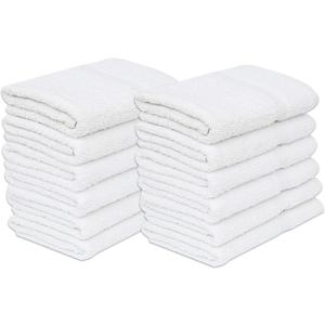 GOLD TEXTILES 12 White Economy Bath Towels Bulk (24x48 Inch) Cotton Blend for Softness-Commercial Grade Easy Care