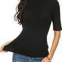 Womens Short Sleeve Mock Turtleneck Business Casual Tops Slim Fitted Plain Tee Shirts Size (Black, XL)