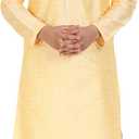 SKAVIJ Men's Art Silk Woven Design Kurta Pajama Set Ethnic Motifs Embroidered Party Dress (Yellow)
