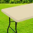Homing Rectangle Table Cloth Cover, Waterproof Polyester Elastic Fitted Tablecloth, Fits for 6 Foot Folding Tables, Washable Table Protector for Picnic, Camping, Outdoor (Champagne, 30" x 72")