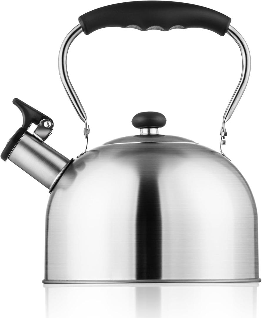 Whistling Tea Kettle  2.64 Quart Stovetop Teapot, Stainless Steel Water Kettle for Camping & Kitchen, Foldable Handle  Perfect for Coffee & Tea