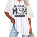Baseball Mom Shirt Woman Baseball Game Day Shirts Baseball Season Tee Casual Sleeve Tops Beige Small